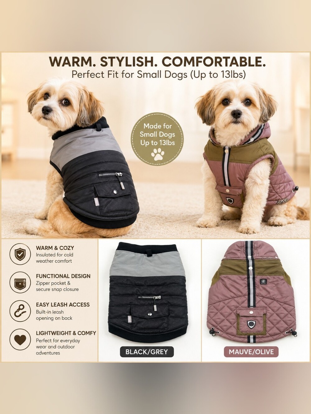 Dog Vest, black dog puffy vest